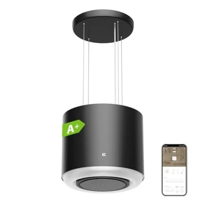 Immagine di Ciarra CBCB4838 A+ Cappa a isola sospensione 48cm 550m3/h con app Smart Wi Fi 4 livelli Booster circolazione d&#039;aria Nero