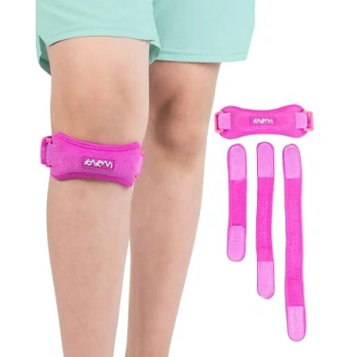 Immagine di KARM Fascia di supporto per ginocchio bambini Ginocchiera Osgood Schlatter Cinghia tendine rotuleo ragazzi Sollievo dal dolore da artrite Sport (1 pezzo, rosa)