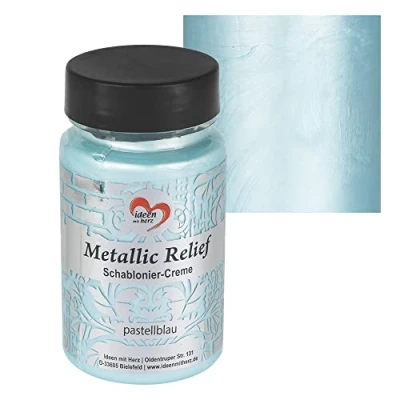 Immagine di Ideen mit Herz Crema per stencil in rilievo metallizzato, pasta strutturale fine, colore stencil, 90 ml, a base d&#039;acqua (blu pastello)