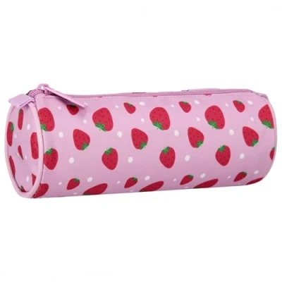 Immagine di Astuccio per matite da ragazza, ROTONDO, a forma di tubo, in fragola, rosa 22x8x8cm (Fragola Rotondo)