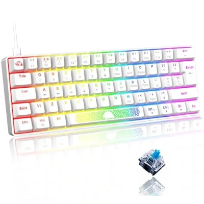 Immagine di LEAVEN T60 Mini meccanica tastiera pc da gaming 60% Compact rgb led retroilluminata light up QWERTY switch blu Typ c Ergonomico piccola Anti ghosting, per Computer Laptop Mac Bianca