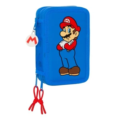 Immagine di Super Mario Play astuccio scuola con 36 utili inclusi, per bambini, ideale bambini dai 5 ai 14 anni, versatile, qualità e resistenza, 12,5 x 5,5 19,5 cm, colore: blu/rosso,