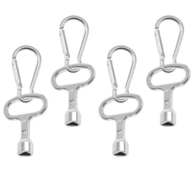 Immagine di 4 Pezzi Chiave Triangolare, Triangolare Contatore Metallo con Moschettone, Universale per Armadio Elettrico, Contatori Elettrici, Dell&#039;Acqua, Gas, Argento