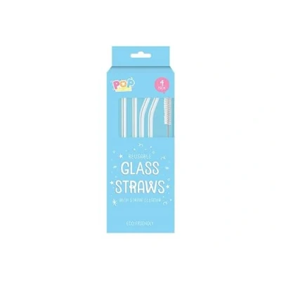 Immagine di Cannucce in vetro bianco con detergente, confezione da 4, riutilizzabili ed eleganti, perfette per bevande calde e fredde