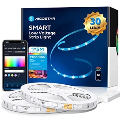 Immagine di Aigostar Striscia Led Smart 5 Metri, Luci RGB con Telecomando, Strisce WiFi Compatibile Alexa e Google Assistant, Sync Musicale DIY, per Decorare La Casa Camera Da Letto Party Bar, 2 Set