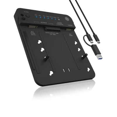 Immagine di ICY BOX HDD/M.2 NVMe SSD Docking Station USB 3.2 Gen 2 (10 Gbps), unità clonazione e lettore (SATA 2,5/3,5 pollici M.2 NVMe), esterno, adattatore, C A, IB 2913MCL C31