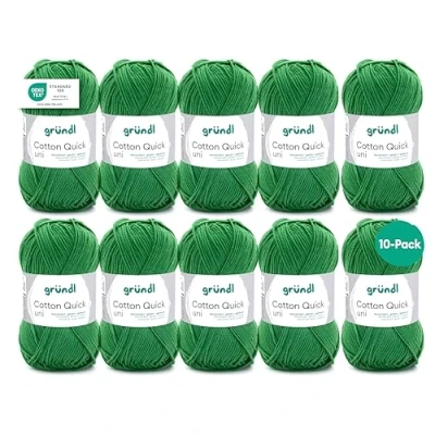 Immagine di Gründl Cotton Quick Uni, 10 gomitoli colorato in 100%, Certificato Oeko Tex, 50 g / 125 m, Dimensioni ago: 3 4, x g, Filato, Cotone, Fern, 31 32 7.5 cm, 1250 unità