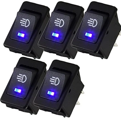 Immagine di Mintice 5 Pezzi 12V 30A Moto Veicolo Auto Blu Luce Fendinebbia Pulsante Interruttore a Levetta Impermeabile On off Spst 4 Terminale