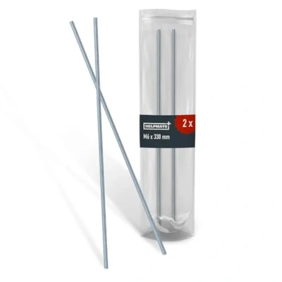 Immagine di HELPMATE Asta filettata M6 x 330 mm in acciaio inox A2 Set da 2 pezzi di barra con filettatura metrica integrale Perno filettato classe resistenza 4,8, DIN 976 color argento
