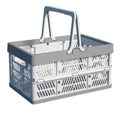 Immagine di Cassetta Portaoggetti Pieghevole, Cassa Pieghevole 38,5x25x20 Cm Con Manici Scatola Carrello Spesa Contenitore Per Campeggio, Viaggi, Picnic, Casa E Cucina