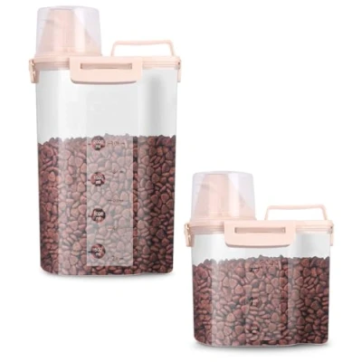 Immagine di jutyum 2Pcs Contenitore Crocchette Cane 3+1.7L, Contenitori per Alimenti, Barattoli Cucina, Dispenser Detersivo Lavatrice, Organizer Trasparente Gatto con Misurino