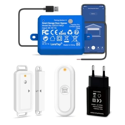 Immagine di LoraTap Apriporta WiFi Garage Door Opener con Telecomando RF, Apricancello Intelligente Sensori Porta Wireless, Controllo App Smart Life, Compatibile Alexa e Assistente Google
