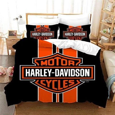 Immagine di NICHIYO Set di biancheria da letto Harley Davidson, copripiumino e federa, in microfibra, stampa digitale 3D, 3 pezzi (copripiumino + federe) (6,Doubie 200 x cm)