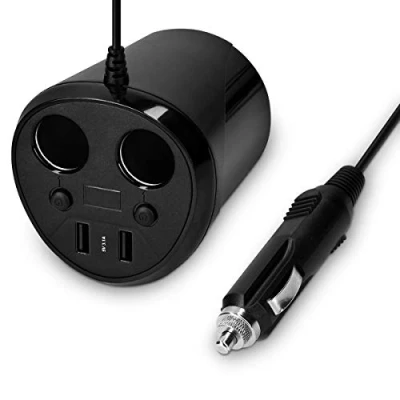 Immagine di Navaris Splitter Presa Accendisigari Auto Sdoppiatore x2 Uscite USB Prese Accendi Sigari e Sigarette Caricabatterie Cellulari Tablet Navigatori
