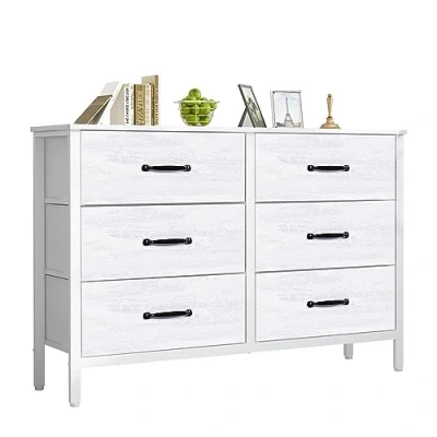 Immagine di LYNCOHOME Comò, cassettiera con 6 cassetti in tessuto, per camera da letto bianca, mobile contenitore, cucina, ufficio, corridoio, TV