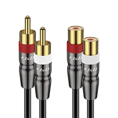 Immagine di J&amp;D 2 RCA Cavo di Prolunga Maschio a Femmina, Guscio Rame Placcato Oro 2RCA Femmina Adattatore Audio Stereo, 4.5 Meter