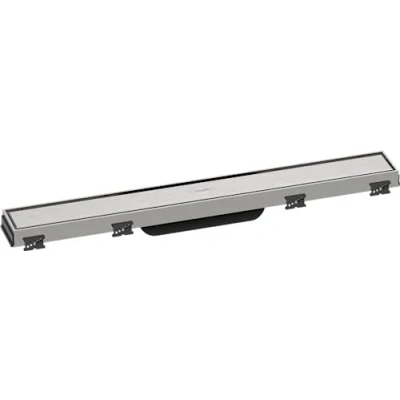 Immagine di hansgrohe RainDrain Match set di canalina doccia con cornice ad altezza regolabile, canale drenaggio 600 mm, scarico a pavimento, acciaio inox spazzolato