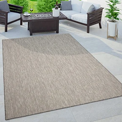 Immagine di Paco Home Tappeto Cucina Da Esterno Salotto Moderno Balcone Terrazo Motivo Boho Monocolore Screziato, Dimensione:200x280 cm, Colore:Grigio