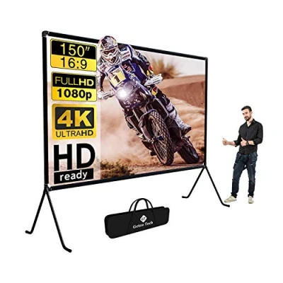 Immagine di telo per proiettore (150&quot;), con supporto, 16: 9 HD, pieghevole, interni/esterni, proiezioni video, casa, feste, ufficio, aule