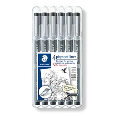 Immagine di Staedtler 308 SB6P pigment liner 5+1 Set Pennarello punta fine Nero 0.05 mm, 0.1 0.2 0.3 0.5 0.8 mm 6 pz.