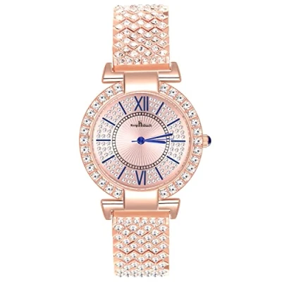 Immagine di MICGIGI Orologio da polso al quarzo donna analogico rotondo con pietra incastonata, quadrante romano, bracciale in lega di acciaio inossidabile