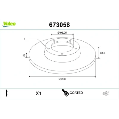 Immagine di VALEO Disco freno FORD: Transit Custom V362 Van, Tourneo Bus, Bus Assale posteriore 288mm 16mm 5 fori pieno 673058