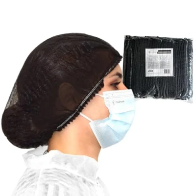 Immagine di OneProtek 100 Cuffie monouso TNT per capelli Nero Cuffia modello Plissè Copricapo usa e getta non tessuto traspirante (1)