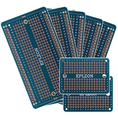 Immagine di EPLZON Tagliere saldabile PCB placcato oro per progetti di elettronica fai da te compatibile con saldatura Arduino 2,05 &quot;x 3,5&quot; (confezione 5 + 2 mini board,Blu)