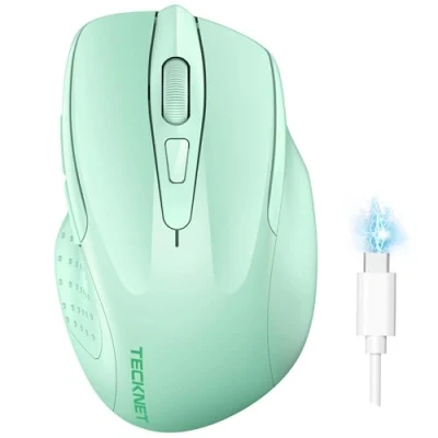 Immagine di TECKNET Mouse Bluetooth Ricaricabile, Multi dispositivo Wireless Silenzioso (Tri Mode: BT 5.0/3.0 + 2.4G), 4800 DPI Ergonomico Portatile per Laptops, Mac OS, Android, Windows