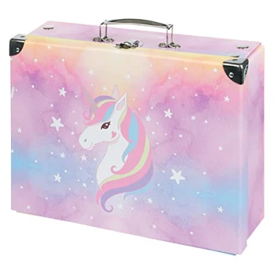 Immagine di Baagl valigetta per bambini giocattoli e forniture scolastiche, di cartone, giocattolo, pieghevole bambini, con manico in metallo (Rainbow