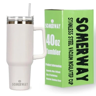 Immagine di azza da Viaggio 1182 ml con Manico e Cannuccia, Tazza caffè in Acciaio Inossidabile Coperchio per Gli spostamenti, Thermos a Prova di perdite Caldo Freddo, BIA
