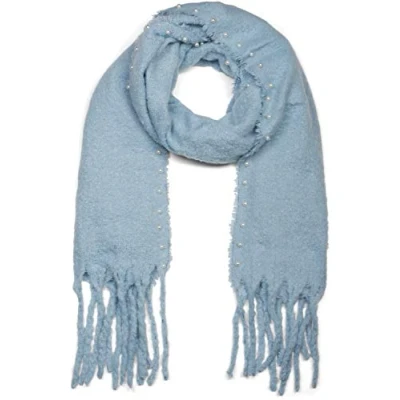 Immagine di styleBREAKER sciarpa a rete da donna tinta unita con applicazioni di perline e lunghe frange grosse, strass, invernale, stola, foulard 01017123, colore:Blu chiaro