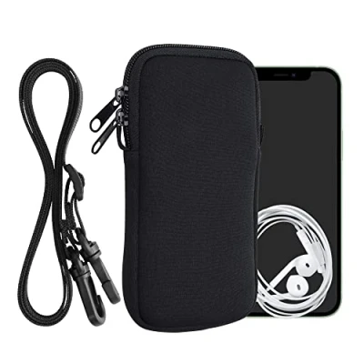 Immagine di kwmobile Custodia in Neoprene con Zip per Smartphone Portacellulare a Tracolla Porta Cellulare da Collo Universale Borsa Cover Telefono nero