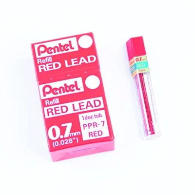 Immagine di Pentel Astuccio con 12 mine colorate portamine, 0,7 mm, colore Rosso, confezione da pezzi