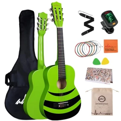 Immagine di ADM 1/4 Chitarra da concerto per principianti, con accordatore, tasca, cinghia, corde e plettri aggiuntivi, verde ape