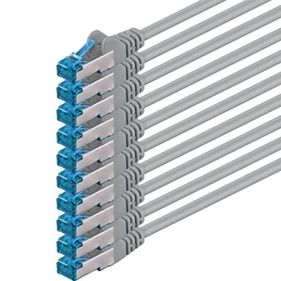 Immagine di 1aTTack.de 3m grigio 10 pezzi Rete Cavi Cat6a S FTP CAT 6a doppia schermatura certificato GHMT PIMF 500MHz / 7 CU rame non contiene alogeni compatibile con CAT5e CAT6 CAT7 CAT8 10000 Mbit/s