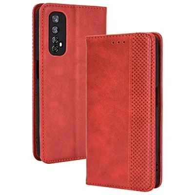 Immagine di TANYO Cover Custodia Folio in Pelle per Oppo Realme 7 4G (Not for 5G Version), Premium PU/TPU Portafoglio Case con Slot Schede, Flip Wallet Libro Rosso