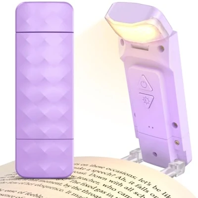 Immagine di Mexllex Lampada da lettura a morsetto, luce USB ricaricabile letto, 3 temperature di colore e 5 livelli luminosità, notturna per vermi libri, viola