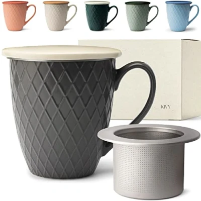 Immagine di KIVY tazza da tè grande con coperchio e colino [650 ml] XXL jumbo