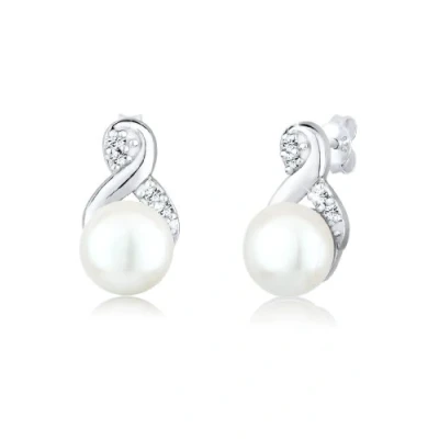 Immagine di Elli orecchini Donne a perno Infinty Elegante con Perla d&#039;acqua dolce e Cristalli in Argento Sterlino 925