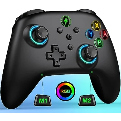 Immagine di ALEEMTRY Controller per Switch, Switch con Joystick RGB/Pulsanti Programmabili e Sincronizzati/1000 mAh, Switch/Lite/OLED, Compatibile Android/iOS/PC