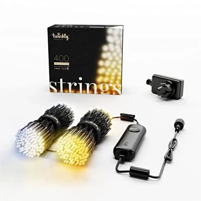 Immagine di Twinkly Strings 400 LED Bianchi, Striscia Luci per Esterno e Interno, Smart Bianco da Caldo a Freddo, Compatibile con HomeKit, Alexa Google Home, IP44, Controllo App, Filo Nero, 32m