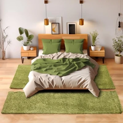 Immagine di SIMPEX tappeto passatoia per camera da letto, corridoio, cucina a pelo lungo, set 3 pezzi, paracolpi letto in tinta unita, design moderno, morbido, soffice ed extra morbido