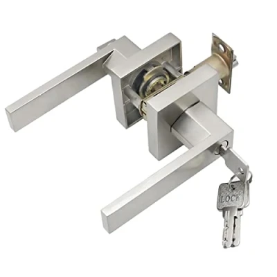 Immagine di Qrity Maniglia per Porta Della, Maniglie in Lega di Alluminio Porte Interne, Camera da Letto e Ufficio, Dimensioni Scrocco 60 / 70mm, Argento, Quadrato
