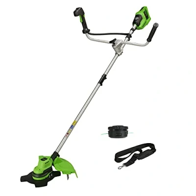 Immagine di Greenworks48V(2x24V)Decespugliatore a Batteria con Motore Brushless,Imbracatura,Manubrio, Ampiezza di Taglio38cm,Filo Nylon2mm,Lama 25cm SENZA 2 Batterie 24V e Caricabatterie, Garanzia 3Anni GD24X2BCB