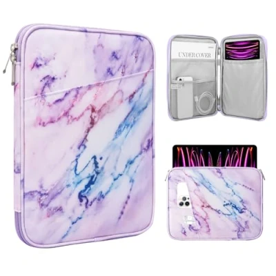 Immagine di TiMOVO Custodia Tablet 13 Pollici per iPad Air 13&quot; 2024, PRO 12.9&quot; M2 2022/2021/2020, Galaxy Tab S8+/S9+ 12.4&quot; 2022/2023, Borsa Protettiva con Tasca, Marmo Viola &amp; Blu
