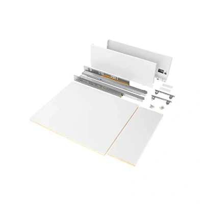 Immagine di Emuca Kit cassetto per cucina o bagno con pannelli inclusi e guide estrazione totale chiusura soft, altezza 93 mm modulo 900 profondità 500 mm, bianco.