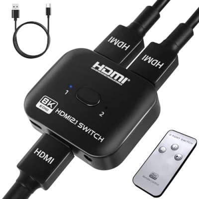 Immagine di TCNEWCL 8K 60 Hz Switch HDMI Bidirezionale Sdoppiatore 2 in 1 Out o con cavo di alimentazione, 4K 120 Splitter 2.1 per TV PC Laptop DVD PS4 PS5 Xbox Gaming Box lettore Blu Ray