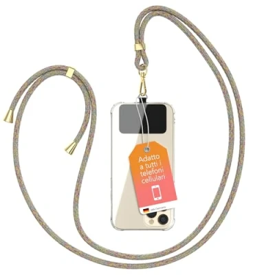 Immagine di EAZY CASE catena universale per cellulare adatta a tutti gli smartphone, da appendere, cover con cordino, smartphone portare in giro, cinghia cellulare, Arcobaleno