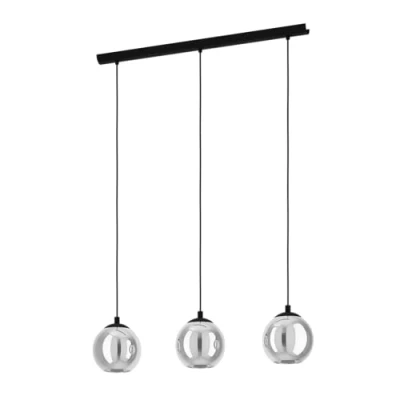 Immagine di Eglo lampada a sospensione Ariscani, luce grappolo con 3 luci da sala pranzo, metallo in nero e vetro fumo trasparente, illuminazione tavolo sospensione, attacco E27, 76,5 cm